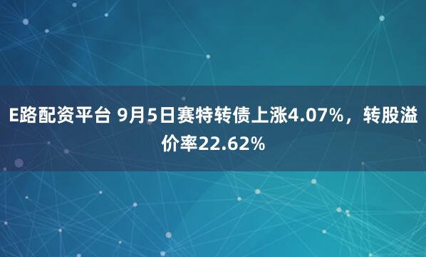 E路配资平台 9月5日赛特转债上涨4.07%，转股溢价率22.62%